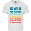 65th Birthday 65 Year Old Mens V-Neck Cotton T-Shirt White