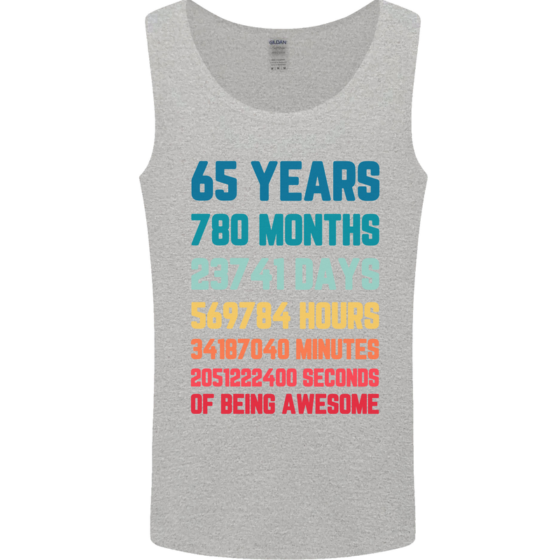 65th Birthday 65 Year Old Mens Vest Tank Top Sports Grey