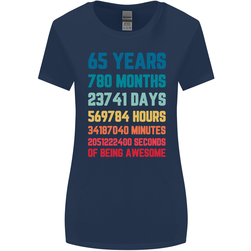 65th Birthday 65 Year Old Womens Wider Cut T-Shirt Navy Blue