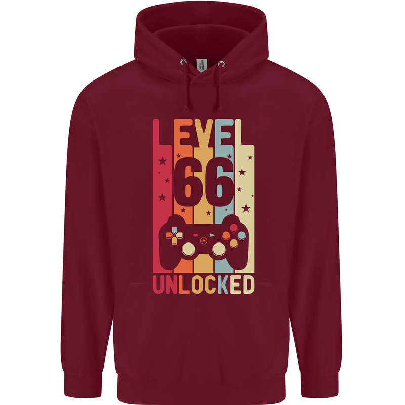 66th Birthday 66 Year Old Level Up Gamming Mens 80% Cotton Hoodie Maroon
