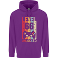 66th Birthday 66 Year Old Level Up Gamming Mens 80% Cotton Hoodie Purple