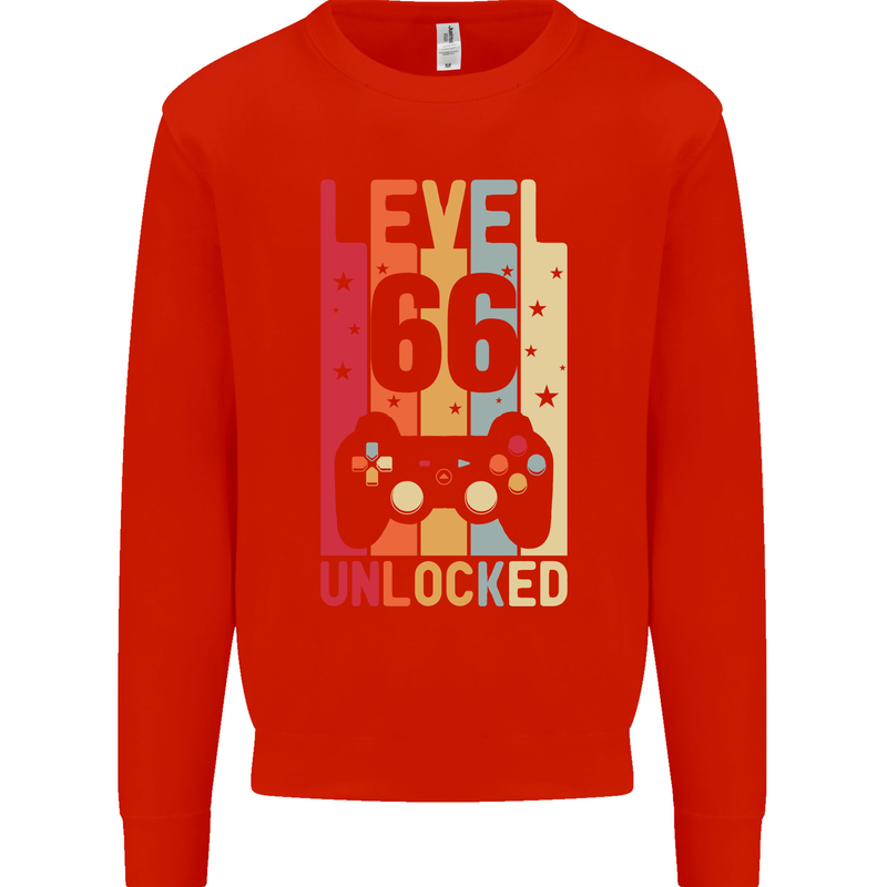 66th Birthday 66 Year Old Level Up Gamming Mens Sweatshirt Jumper Bright Red