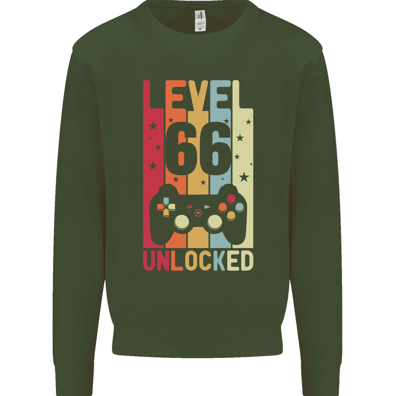 66th Birthday 66 Year Old Level Up Gamming Mens Sweatshirt Jumper Forest Green