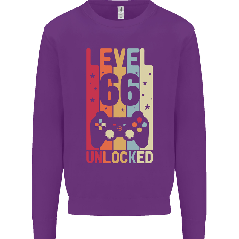66th Birthday 66 Year Old Level Up Gamming Mens Sweatshirt Jumper Purple