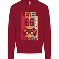 66th Birthday 66 Year Old Level Up Gamming Mens Sweatshirt Jumper Red