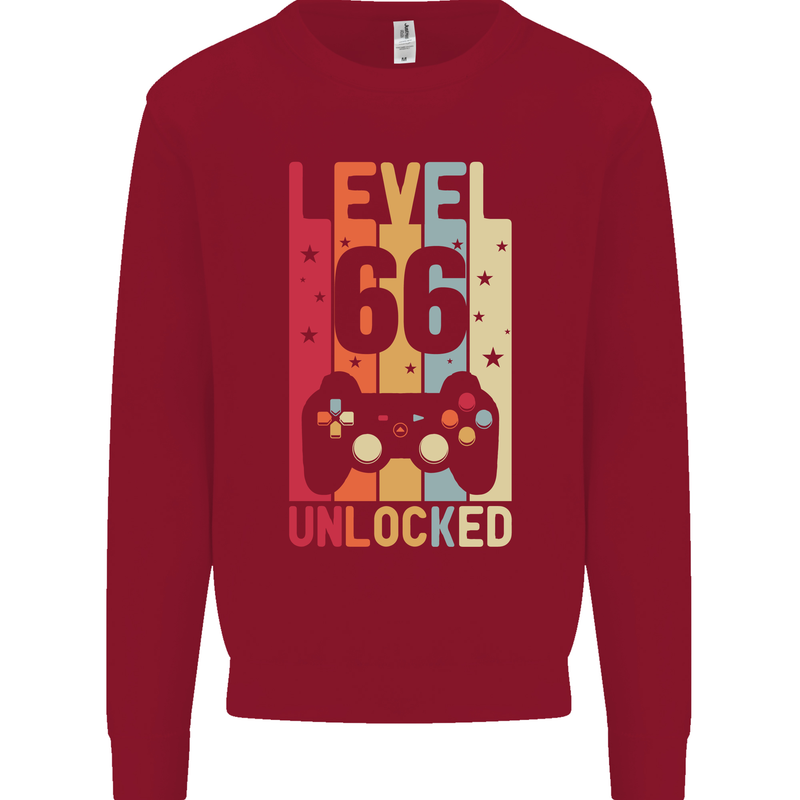 66th Birthday 66 Year Old Level Up Gamming Mens Sweatshirt Jumper Red
