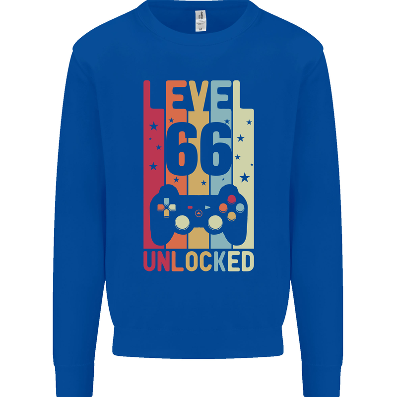 66th Birthday 66 Year Old Level Up Gamming Mens Sweatshirt Jumper Royal Blue