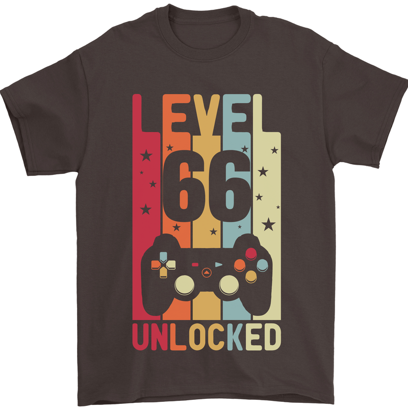66th Birthday 66 Year Old Level Up Gamming Mens T-Shirt 100% Cotton Dark Chocolate