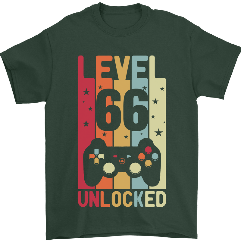 66th Birthday 66 Year Old Level Up Gamming Mens T-Shirt 100% Cotton Forest Green