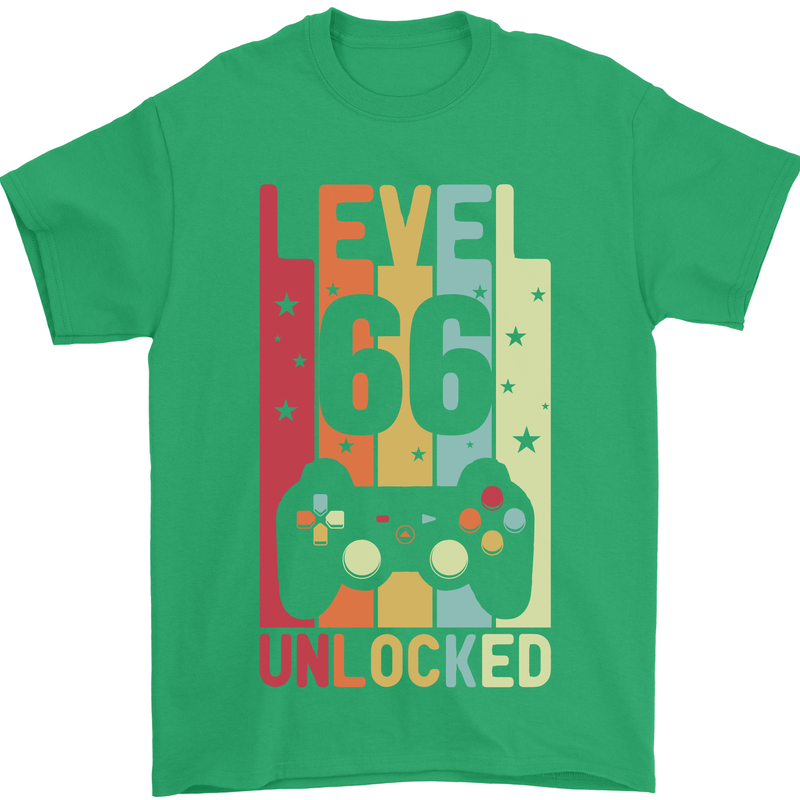 66th Birthday 66 Year Old Level Up Gamming Mens T-Shirt 100% Cotton Irish Green