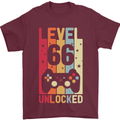66th Birthday 66 Year Old Level Up Gamming Mens T-Shirt 100% Cotton Maroon