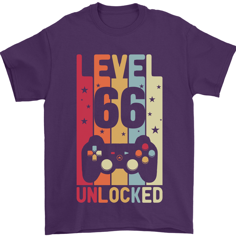 66th Birthday 66 Year Old Level Up Gamming Mens T-Shirt 100% Cotton Purple