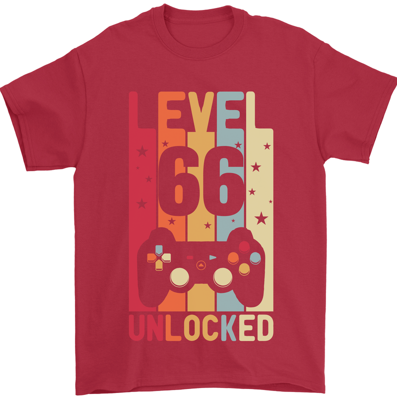 66th Birthday 66 Year Old Level Up Gamming Mens T-Shirt 100% Cotton Red