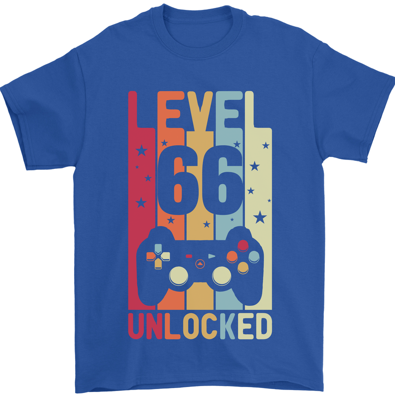 66th Birthday 66 Year Old Level Up Gamming Mens T-Shirt 100% Cotton Royal Blue