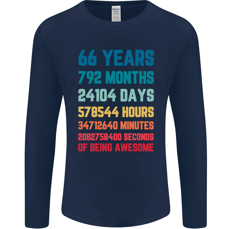 66th Birthday 66 Year Old Mens Long Sleeve T-Shirt Navy Blue