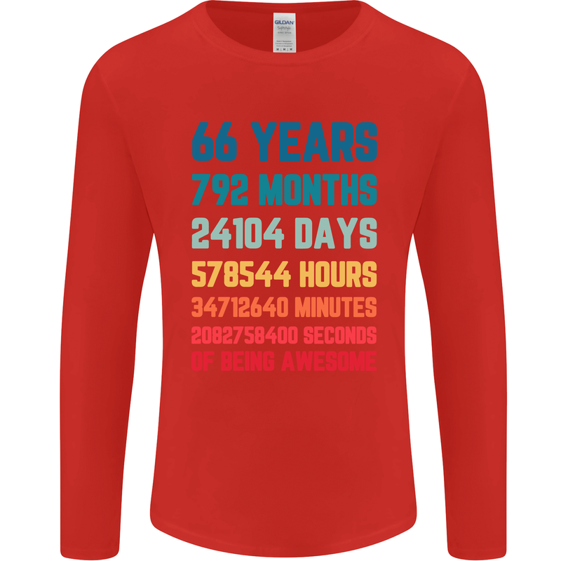 66th Birthday 66 Year Old Mens Long Sleeve T-Shirt Red