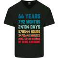 66th Birthday 66 Year Old Mens V-Neck Cotton T-Shirt Black