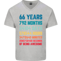 66th Birthday 66 Year Old Mens V-Neck Cotton T-Shirt Sports Grey