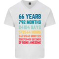 66th Birthday 66 Year Old Mens V-Neck Cotton T-Shirt White
