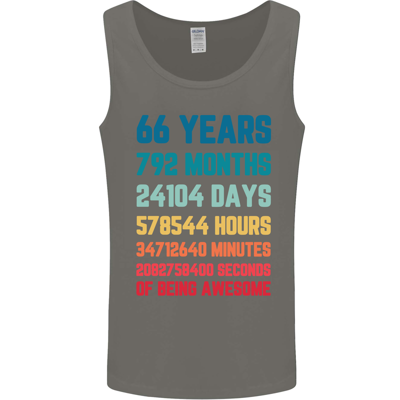 66th Birthday 66 Year Old Mens Vest Tank Top Charcoal