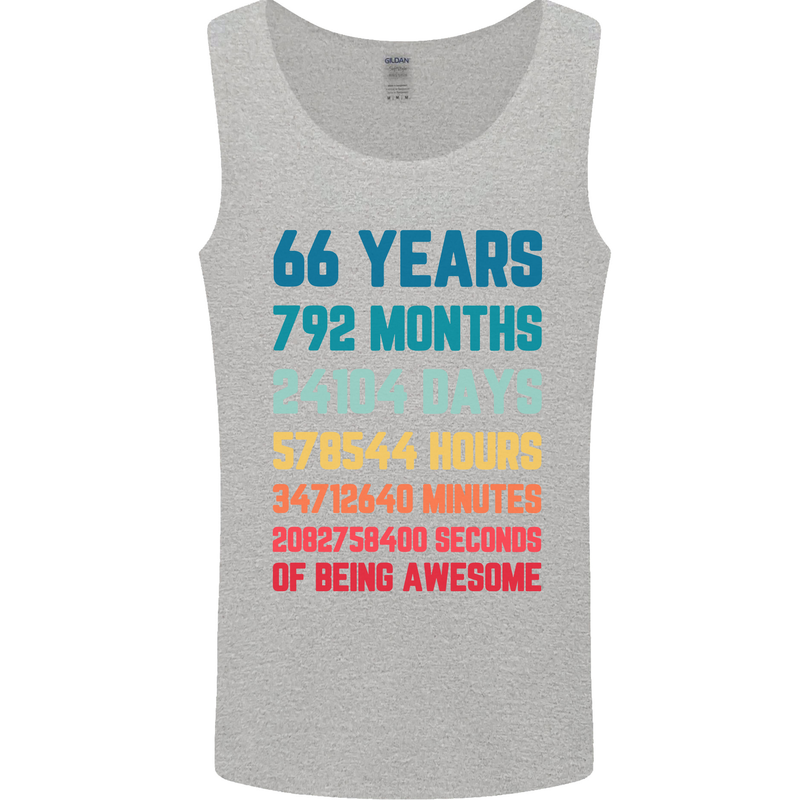 66th Birthday 66 Year Old Mens Vest Tank Top Sports Grey