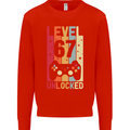 67th Birthday 67 Year Old Level Up Gamming Mens Sweatshirt Jumper Bright Red
