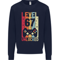 67th Birthday 67 Year Old Level Up Gamming Mens Sweatshirt Jumper Navy Blue