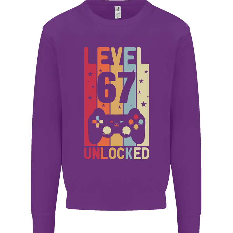 67th Birthday 67 Year Old Level Up Gamming Mens Sweatshirt Jumper Purple