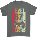 67th Birthday 67 Year Old Level Up Gamming Mens T-Shirt 100% Cotton Charcoal