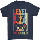 67th Birthday 67 Year Old Level Up Gamming Mens T-Shirt 100% Cotton Navy Blue
