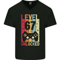 67th Birthday 67 Year Old Level Up Gamming Mens V-Neck Cotton T-Shirt Black