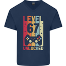 67th Birthday 67 Year Old Level Up Gamming Mens V-Neck Cotton T-Shirt Navy Blue
