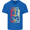67th Birthday 67 Year Old Level Up Gamming Mens V-Neck Cotton T-Shirt Royal Blue