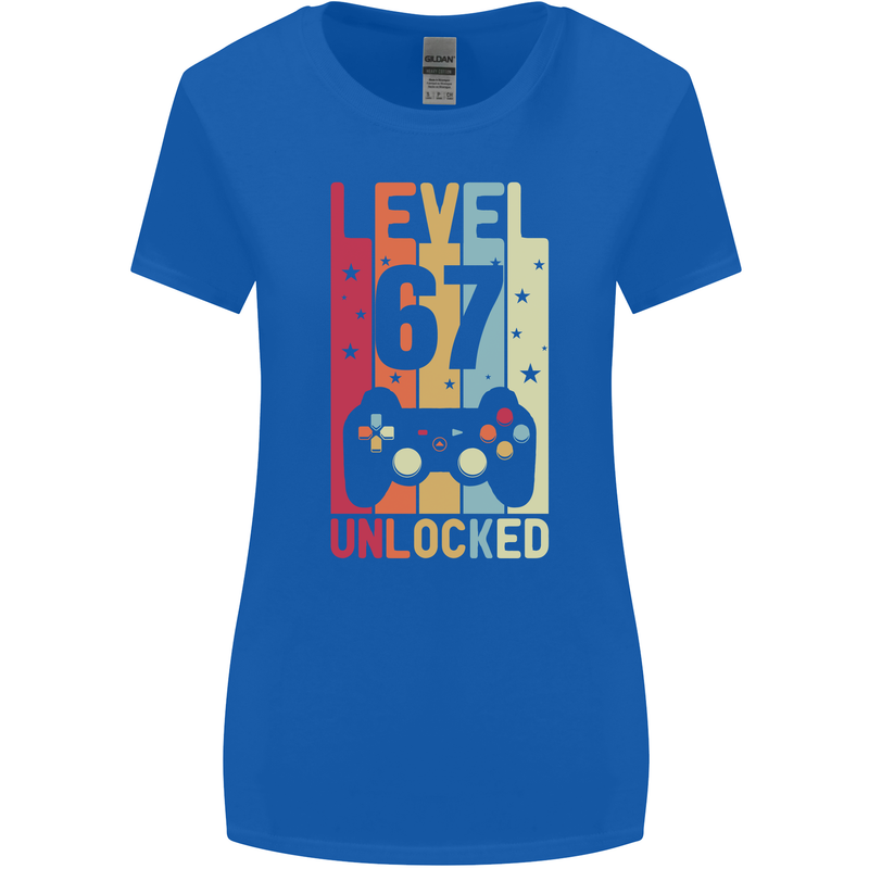 67th Birthday 67 Year Old Level Up Gamming Womens Wider Cut T-Shirt Royal Blue