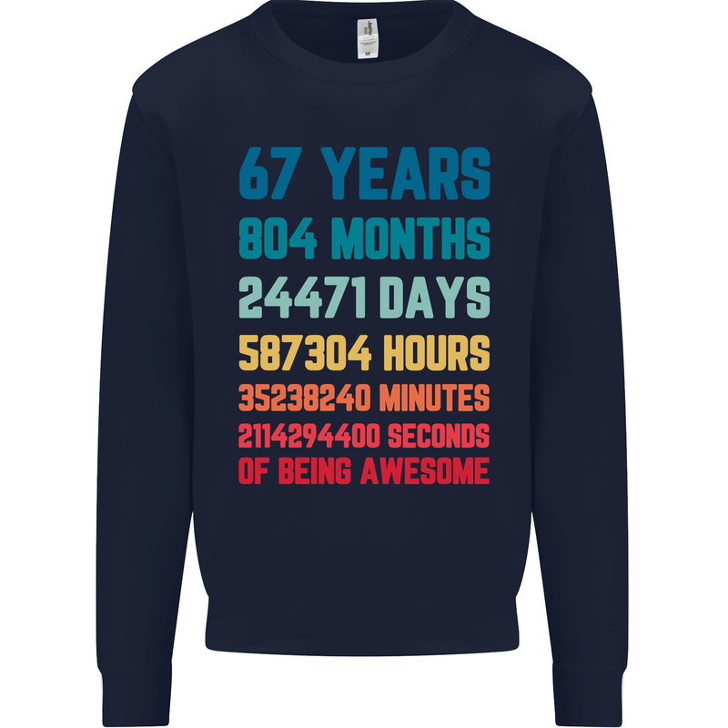 67th Birthday 67 Year Old Mens Sweatshirt Jumper Navy Blue