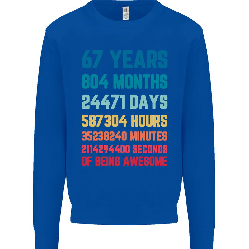 67th Birthday 67 Year Old Mens Sweatshirt Jumper Royal Blue