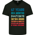 67th Birthday 67 Year Old Mens V-Neck Cotton T-Shirt Black