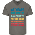 67th Birthday 67 Year Old Mens V-Neck Cotton T-Shirt Charcoal