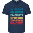 67th Birthday 67 Year Old Mens V-Neck Cotton T-Shirt Navy Blue