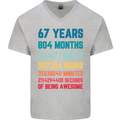 67th Birthday 67 Year Old Mens V-Neck Cotton T-Shirt Sports Grey