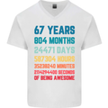 67th Birthday 67 Year Old Mens V-Neck Cotton T-Shirt White