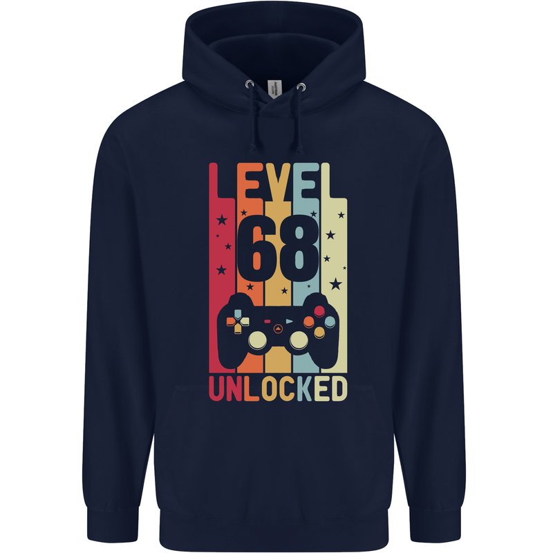 68th Birthday 68 Year Old Level Up Gamming Mens 80% Cotton Hoodie Navy Blue