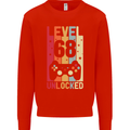 68th Birthday 68 Year Old Level Up Gamming Mens Sweatshirt Jumper Bright Red