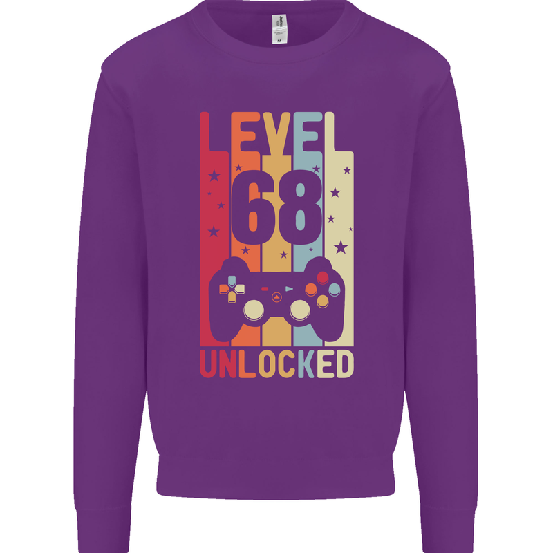 68th Birthday 68 Year Old Level Up Gamming Mens Sweatshirt Jumper Purple