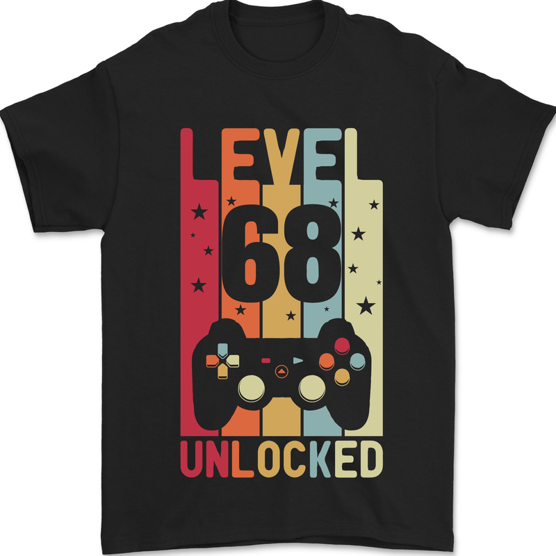 68th Birthday 68 Year Old Level Up Gamming Mens T-Shirt 100% Cotton Black