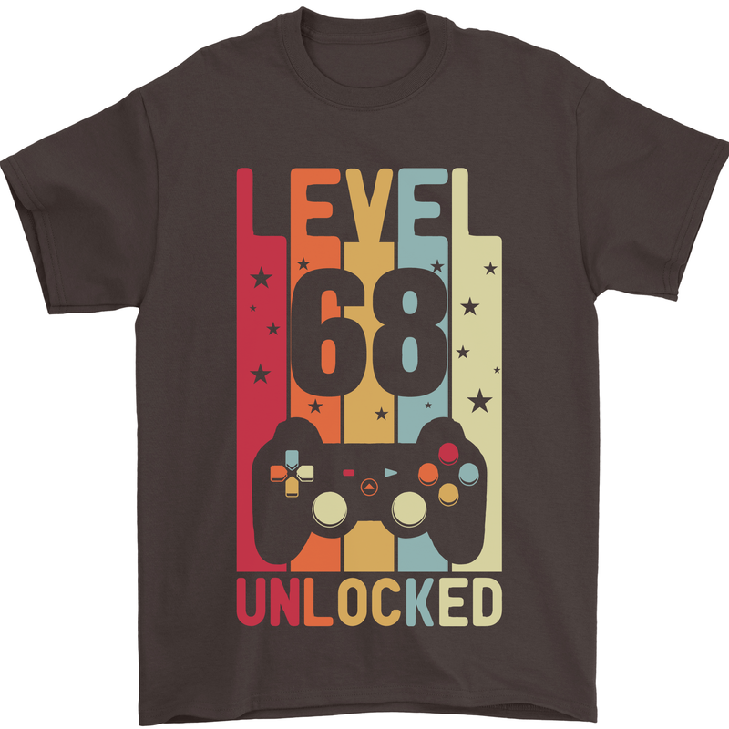 68th Birthday 68 Year Old Level Up Gamming Mens T-Shirt 100% Cotton Dark Chocolate