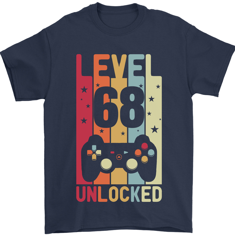 68th Birthday 68 Year Old Level Up Gamming Mens T-Shirt 100% Cotton Navy Blue
