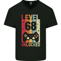 68th Birthday 68 Year Old Level Up Gamming Mens V-Neck Cotton T-Shirt Black