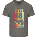 68th Birthday 68 Year Old Level Up Gamming Mens V-Neck Cotton T-Shirt Charcoal