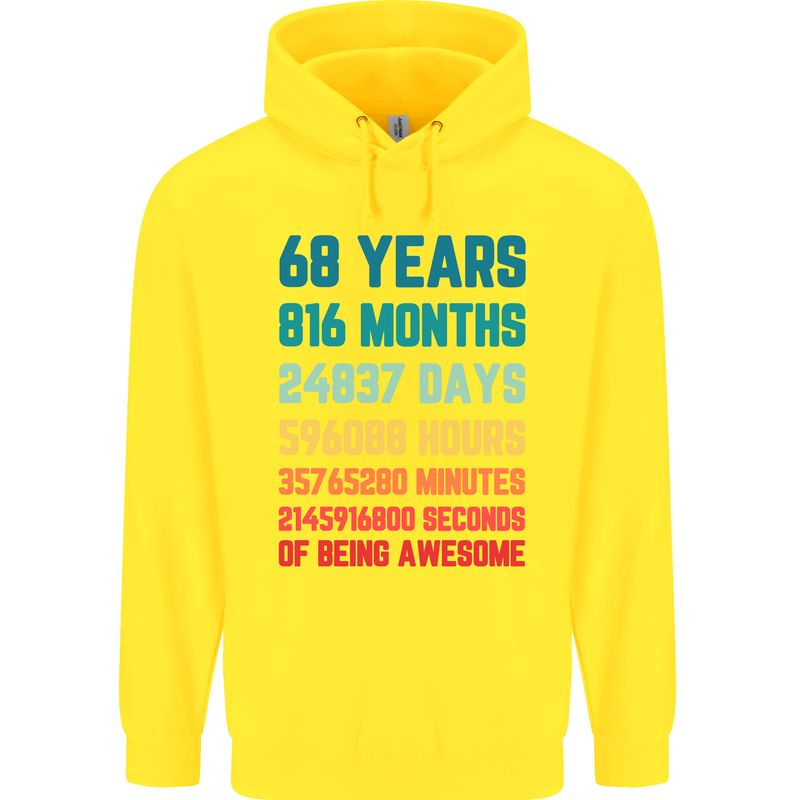 68th Birthday 68 Year Old Mens 80% Cotton Hoodie Yellow